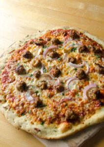 Chorizo Meatball Pizza Photo by Josh Keown