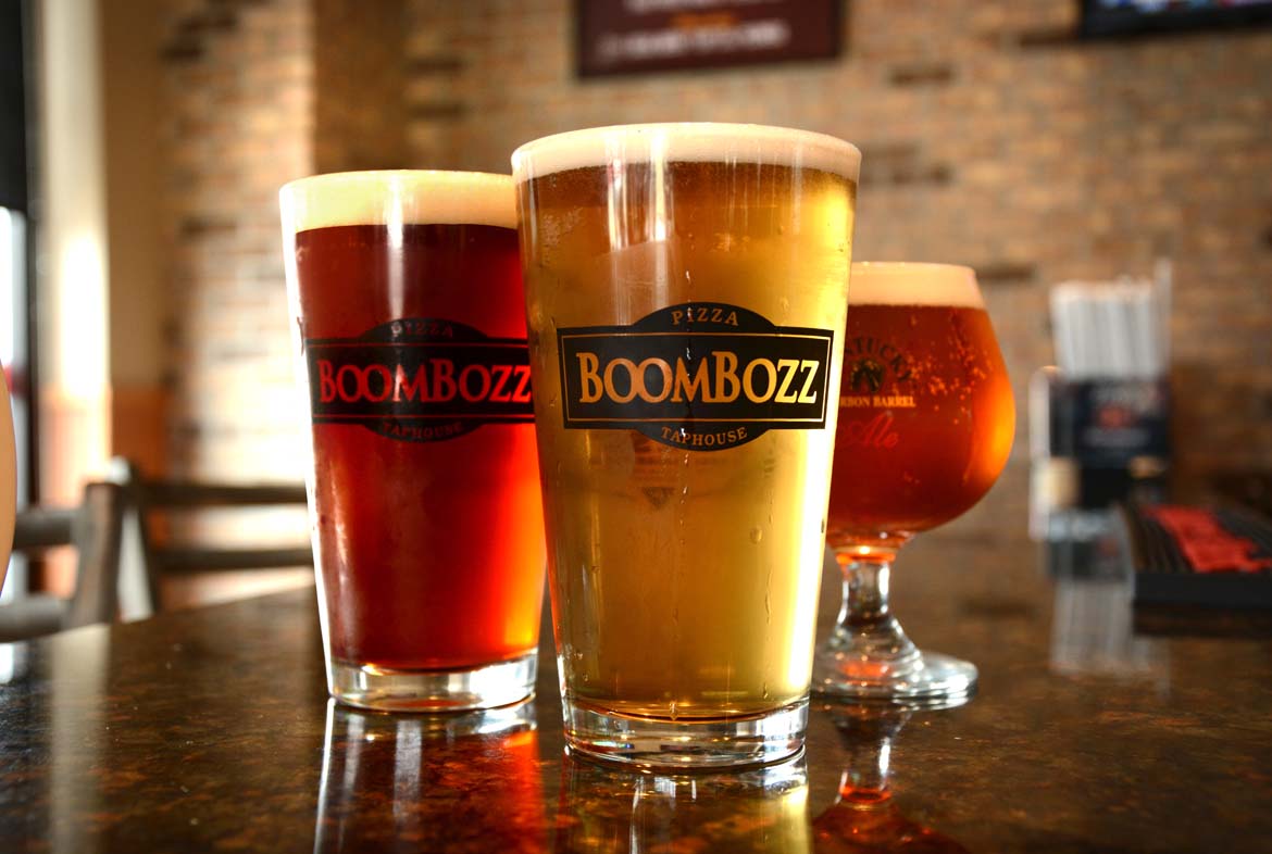 Boombozz Pizza, Louisville, KY, beer, brewpub, logo glasses