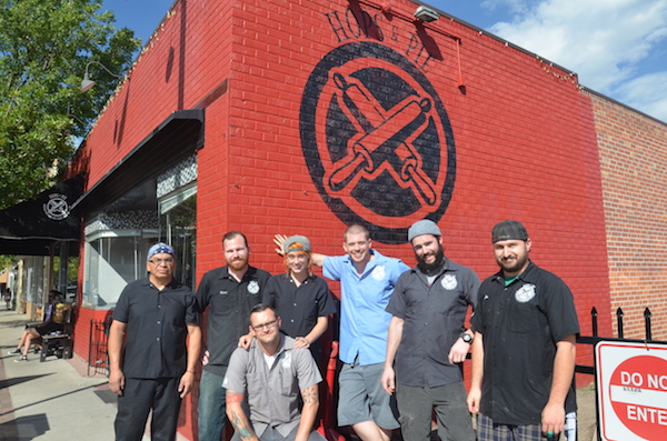 Hops Pie, employees, outside, sign, denver, colorado