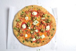 Image of Heirloom Tomato Pizza with Chorizo, Avocado Salsa and Cilantro