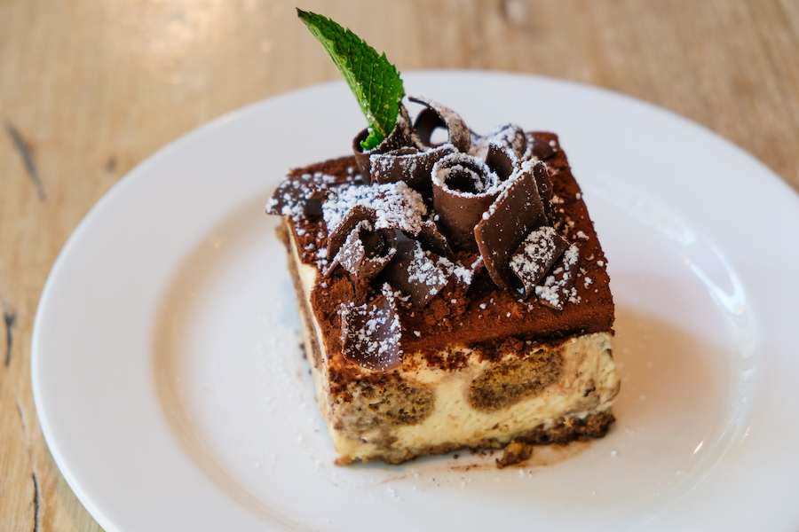 tiramisu, dessert, Robert's Pizza and Dough Company, Chicago Illinois, on the Chicago River