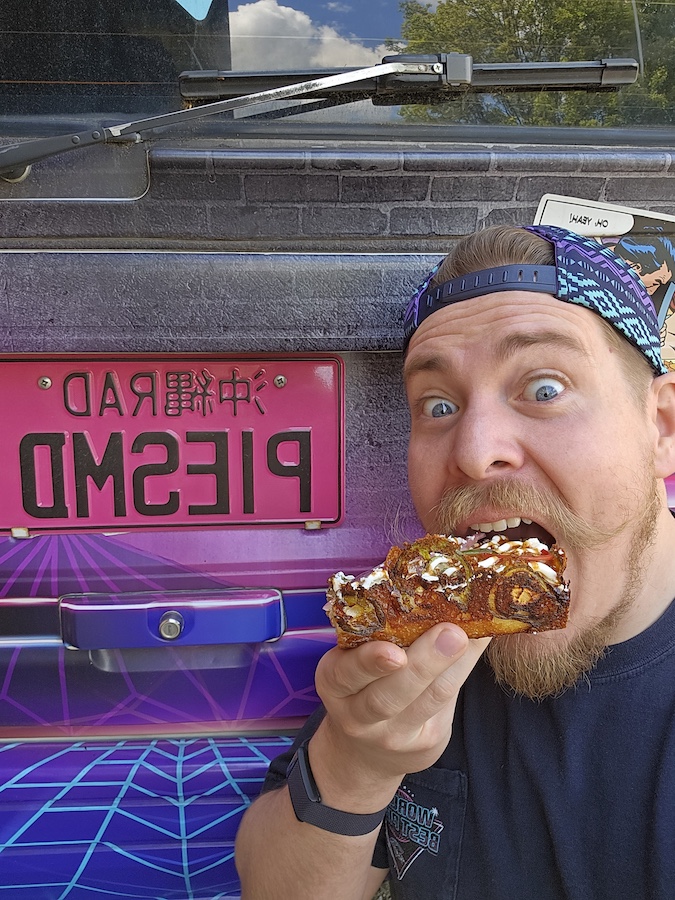eating a detroit pizza slice, Rad Pies, Williamsport, Maryland, 2025 Pizzeria to Watch