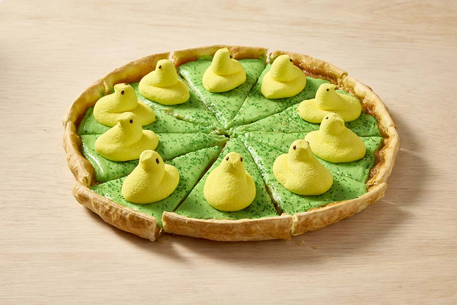 Image of Peeps Pizzert available at select Pizza Inn buffets until April 20.