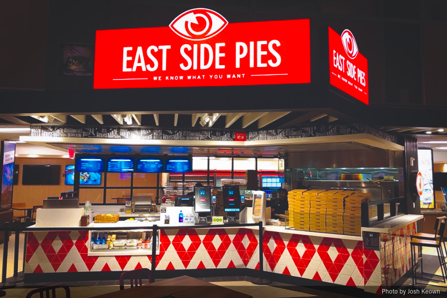 Image of digital menus at East Side Pies.