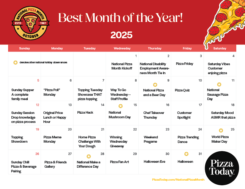 National Pizza Month Social Calendar, pizza marketing calendar, October 2025