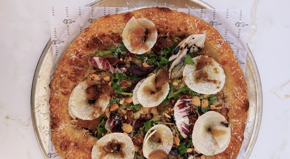 Tezza Pizza, On Deck, pizza recipe, Chris Decker, Guanciale, Pear, Apple Mostarda
