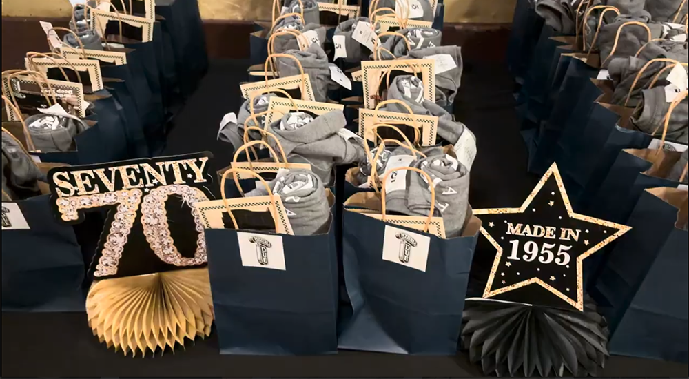Image of gift bags from Pizzeria Due's 70th anniversary party