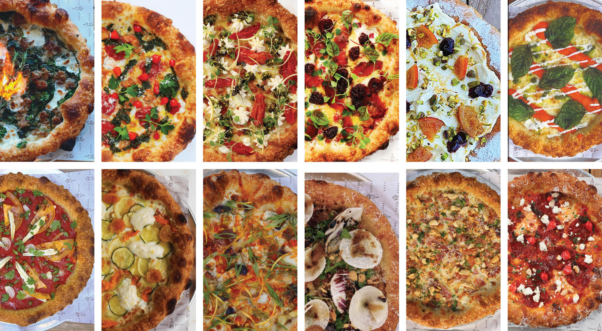 Collection of pizzas created by Chris Decker for his On Deck column in Pizza Today magazine.