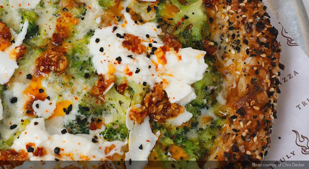 Image of Roasted Broccoli with Burrata and Chili Crisp Pizza by Chris Decker