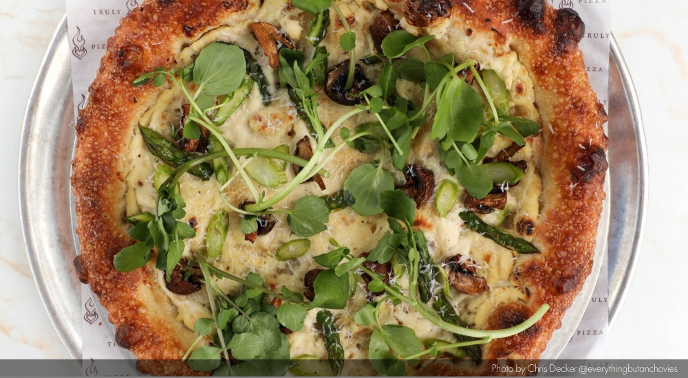Asparagus Mushroom and Shallot Cream Pizza Recipe, Chris Decker, Truly Pizza, Dana Point California, On Deck