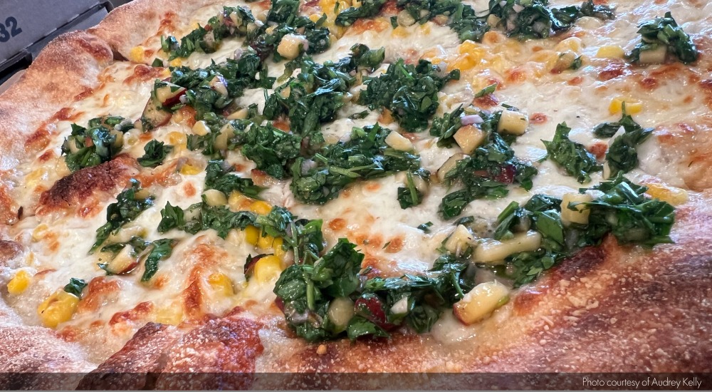 Image of Summer of Corn With Peach Chimichurri pizza
