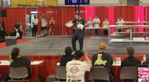 Francis Tolu gives the winning performance during the Acrobatic Dough Masters event at the 2026 World Pizza Games.