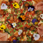 seasonal pizza, On Deck, flowers on pizza