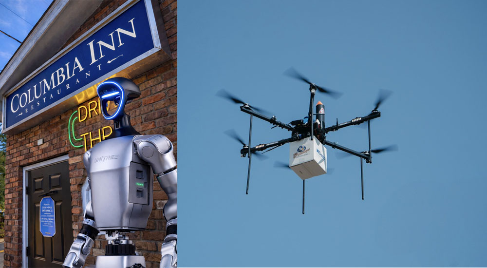 Image of the The Columbia Inn and a drone from DEXA