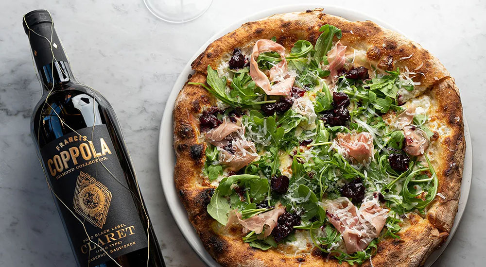 Image of Cal-Ital pizza paired with a Coppola Diamond Collection claret for the Perfect your Pizza contest.